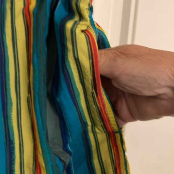 R & Y SPORT men’s Lg swim trunks, circus, stripes, teals, yellow, red , & brown - Picture 4 of 8